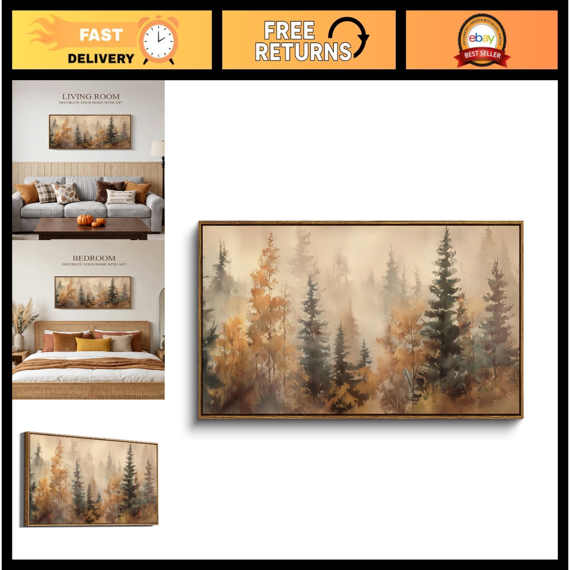 Fall Wall Art Forest Landscape Vintage Dec Seasonal Living Room And Home Decor