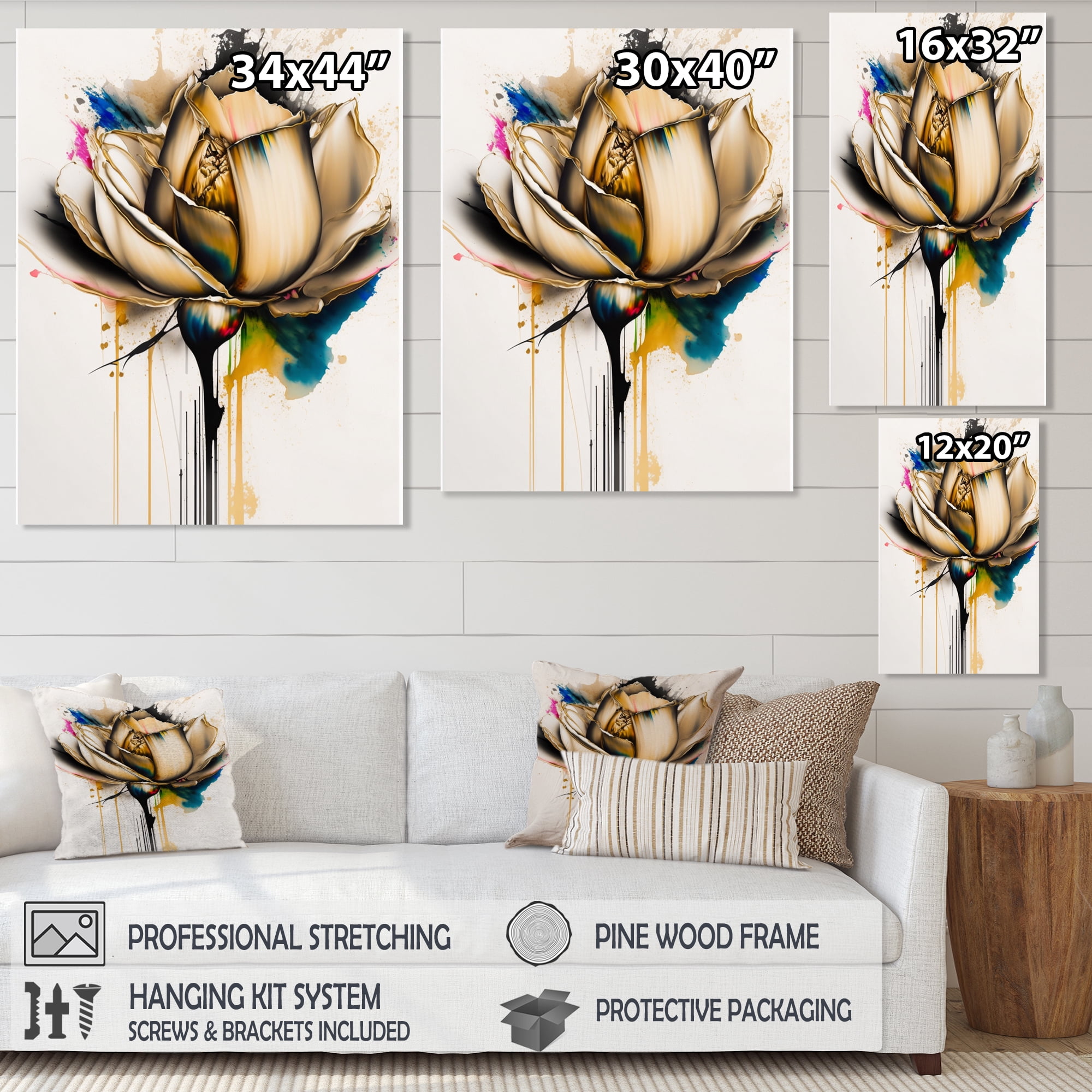 Designart Multicolor Flower On Abstract Fusion Canvas Wall Art