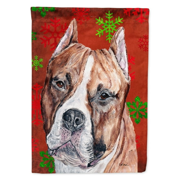 Staffordshire Bull Terrier Staffie Red Snowflakes Holiday Flag Canvas House Size