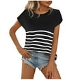 thumbnail image 2 of ALLLIST Crew Neck Summer Tops Striped Short Sleeve Black Basic Loose T-Shirts Casual Womens Blouses, 2 of 6