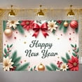 thumbnail image 6 of Festive Theme Happy New Year Banner Red Bow Design New Year Party Banner Poinsettia Pattern Gold Ornament Festive Banner for New Year Party Holiday Celebration Indoor Decoration, 6 of 8
