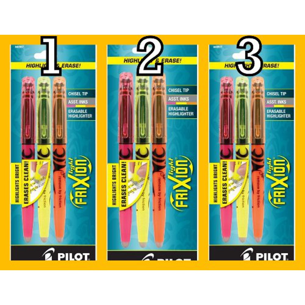 Value Pack of 3 sets Pilot FriXion Light Erasable Highlighters, Chisel