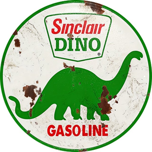 Placa Metal Vintage Redonda Dino Oil Company Pintura Hierro para Pared 30x30cm