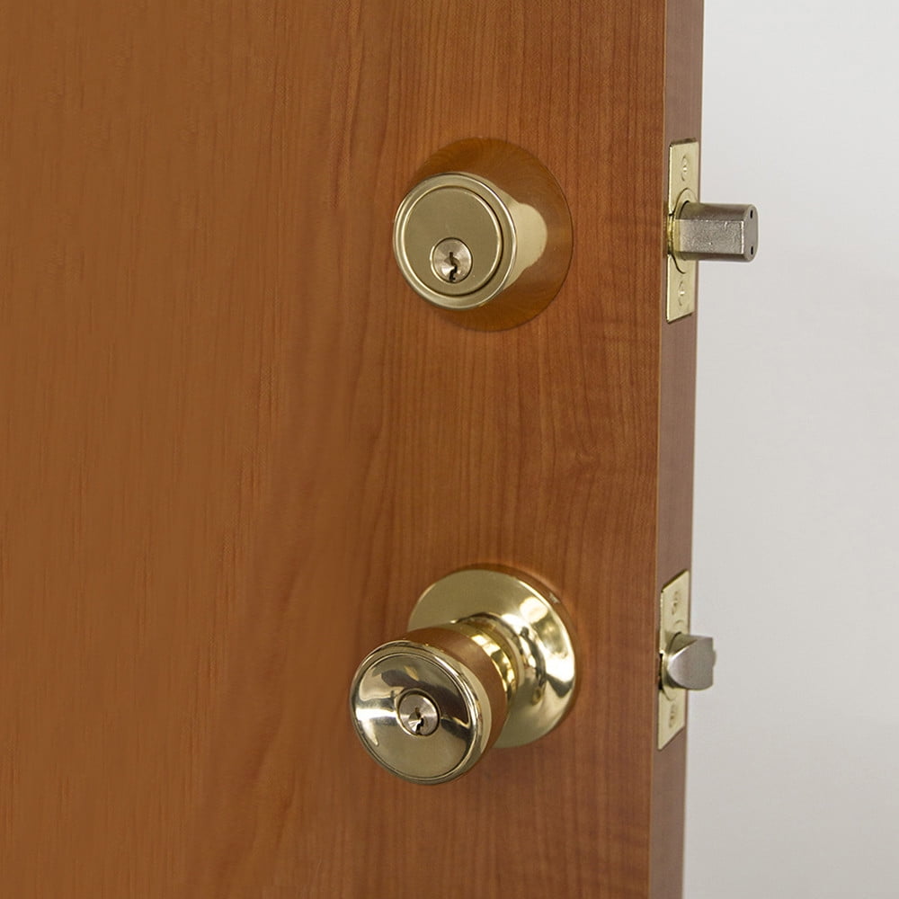 Design House 728113 Plaza Deadbolt and Knob Combo, Polished Brass