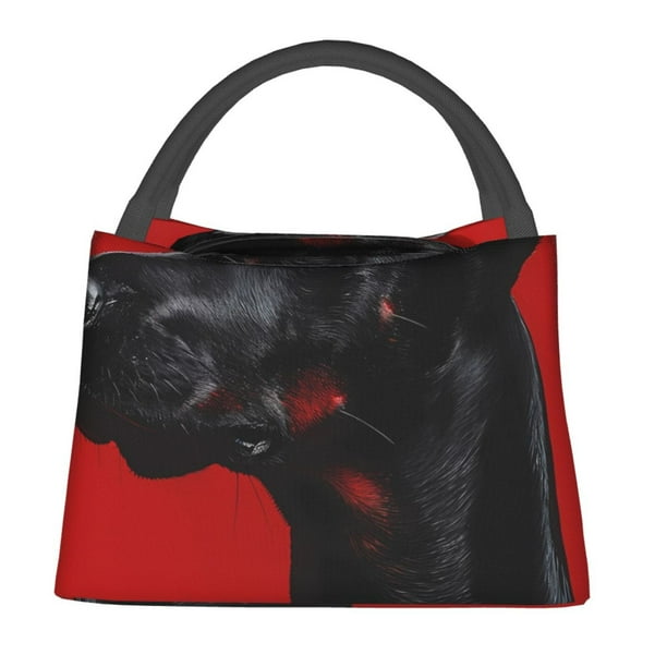 Easygdp Black Dog Red Background Bolsa de Almuerzo Insulada Reutilizable, Bolsa de Mano y Bandolera para Oficina, Trabajo, Viajes