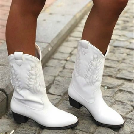

Tangnade Boots for Women on Sale Fashion Women Flats Round Toe Low-heeled Casual Shoe Western Cowboy Knight Boots