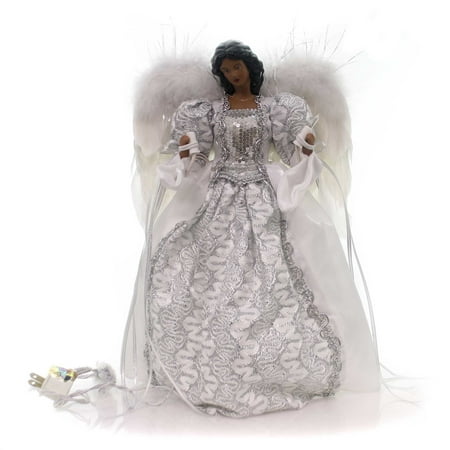 Christmas AFRICAN AMERICAN ANGEL TOPPER Fabric Tree Finial Electric