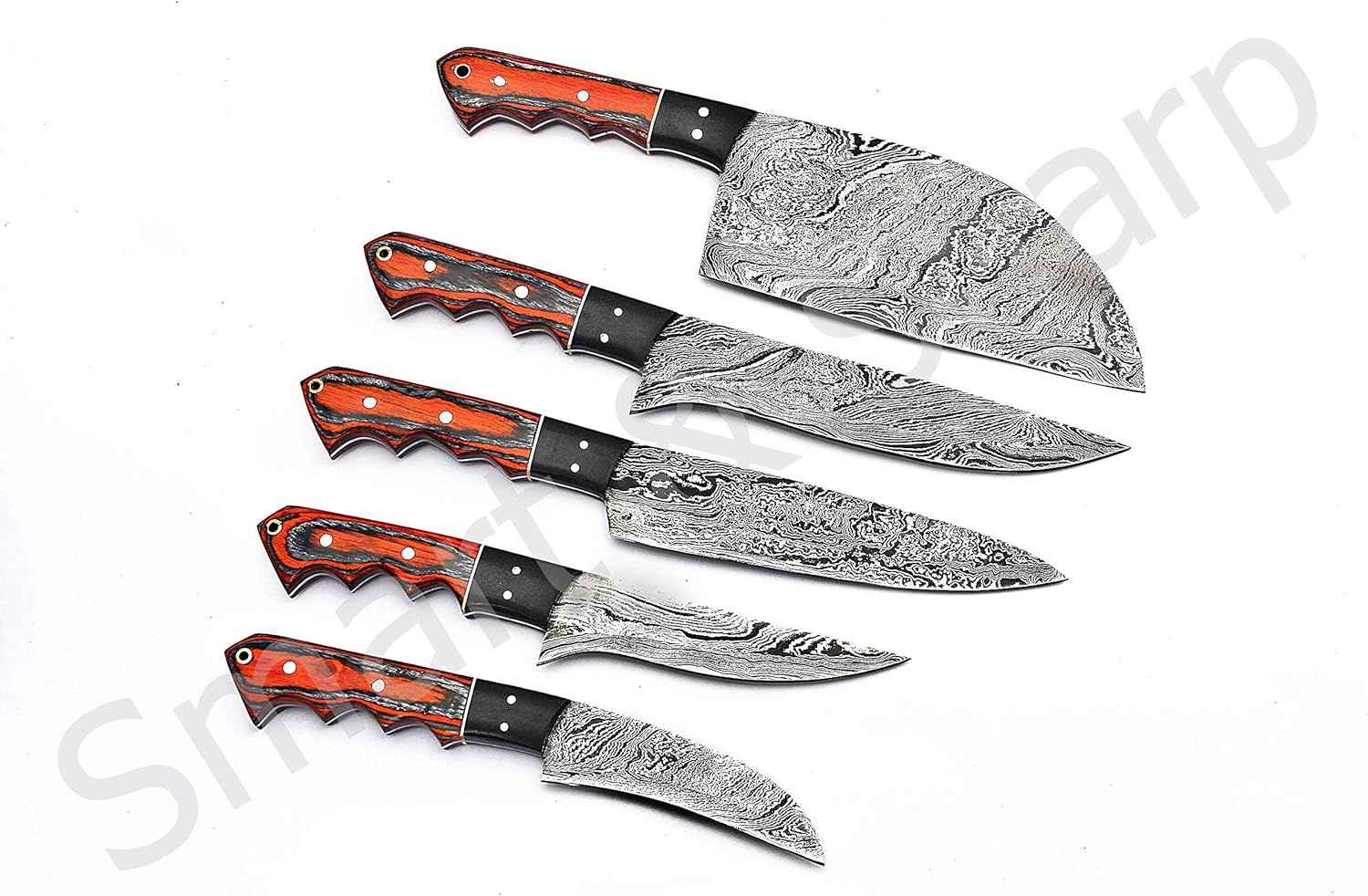 Smart & Sharp Custom Handmade Damascus Chef Knives Set/Kitchen Knives 5 Pieces Set 17211 (Orange)