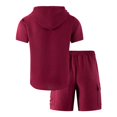 thumbnail image 4 of Men's 2 Pieces Cotton Linen Set Casual Short Sleeve Button up Shirts Hoodie Beach Yoga Cargo Shorts Summer Outfits Size 3XL Red, 4 of 5