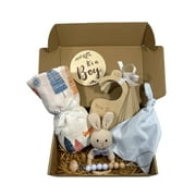 Newborn Baby Gift Set Basket for Baby Boy.  12 Premium Handcrafted Organic Keepsakes