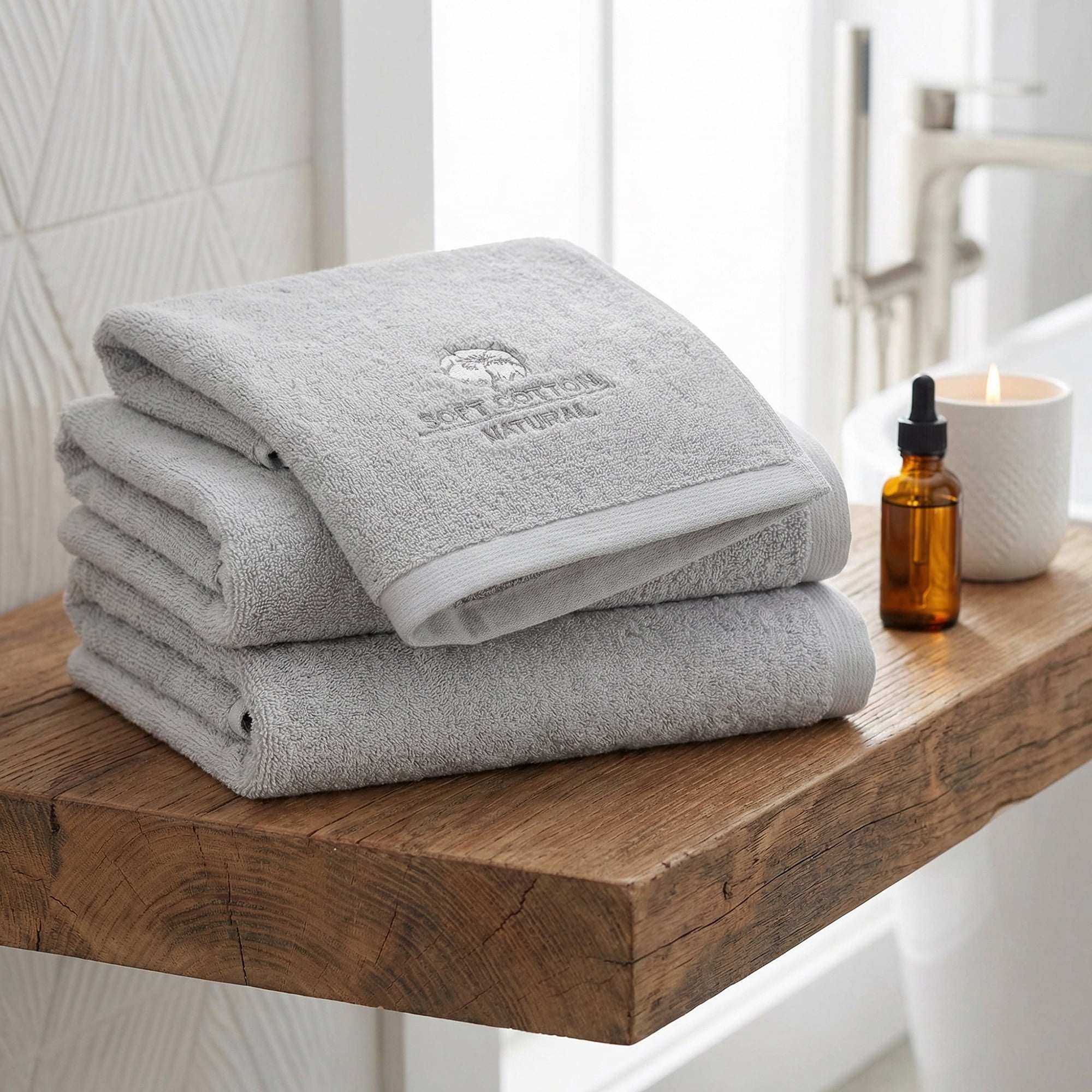 Unique Bargains Ultra Soft Cotton Hand Towel with Cute Embroidery Grey 2pcs