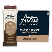 Atlas Mind   Body Protein Bar, Keto & Low Carb, 15g Protein, 1g Sugar, Chocolate Cacao, 10 Count