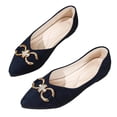 thumbnail image 6 of Ladies 2026 Summer Flat Shoes Solid Color Pointed Toe Metal Buckle Accent Soft Sole Slip On Lightweight Cushioned Orthopedic Arch Support Wide Toe Box Comfort Walking Daily Footwear Navy 37, 6 of 9