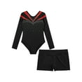thumbnail image 3 of inhzoy Kids Girls V-neck Long Sleeve Dance Leotard with Short Set Red 12, 3 of 7