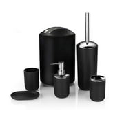 Bathroom Accessories Set 6Pcs Luxury Gift Trash Can, Lotion Dispenser, Toothbrush Holder, Toliet Brush with Holder, Cup, Soap Dish for Home Hotel Bathroom Black