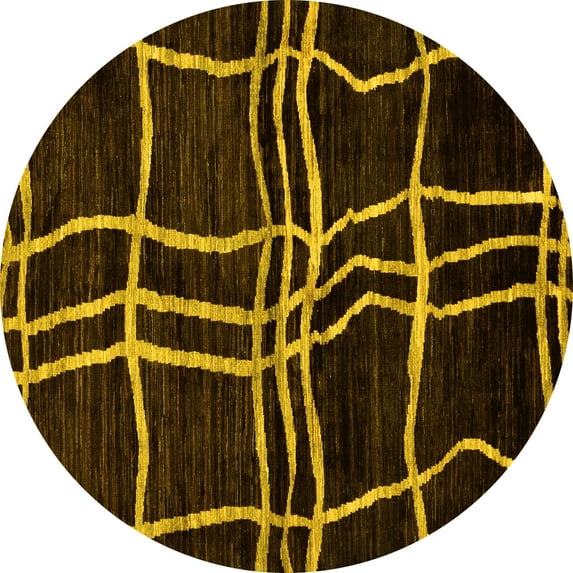 Ahgly Company Machine Washable Indoor Round Abstract Yellow Modern Area Rugs, 3' Round