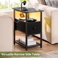 thumbnail image 4 of End Table with Charging Station, Narrow Side Table with Adjustable Fabric Drawer, 3-Tier End Tables Living Room, Small Nightstand with Outlets, LED Skinny Night Stand for Bedroom Small Spaces Black, 4 of 18