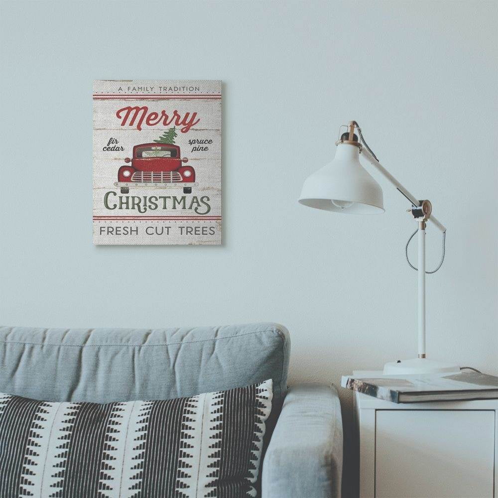Stupell Industries Merry Christmas Red Truck Wood Texture Holiday Word DesignCanvas Wall Art By Artist Jennifer Pugh