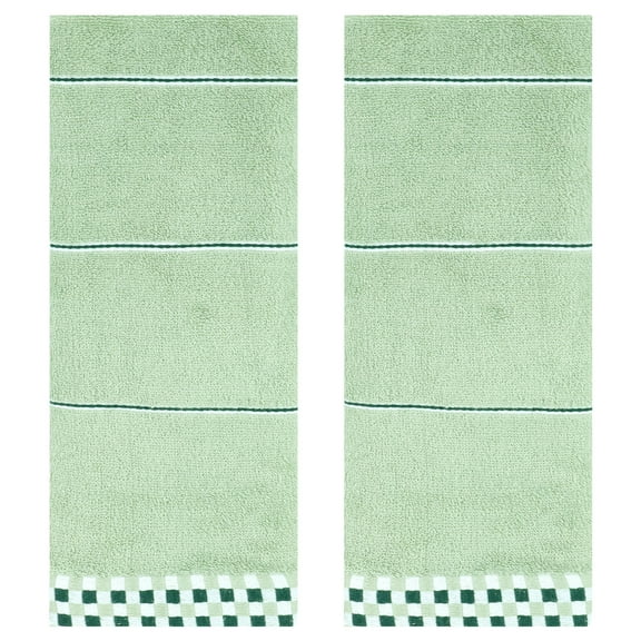REGALWOVEN Striped Checked Hand Towels, Absorbent Soft Decorative Towel for Bathroom, Kitchen, Salon, Spa Light Green 2-Piece