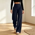 thumbnail image 2 of Women Yoga Pants Dqueduo Women's Solid Color High Waist Fold Pocket Long Pants Casual Sports Trousers XL A Navy, 2 of 9