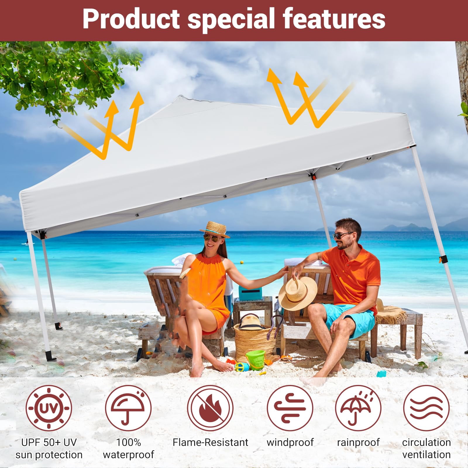 Huisuilinss Pop Up Canopy Tent,8/10FT Beach Tent,Commercial Outdoor Sun Shade,Waterproof Screen Tent,Portable Gazebo With Mesh Mosquito Netting/Side Walls For Events arties Camping Garden Outdoor