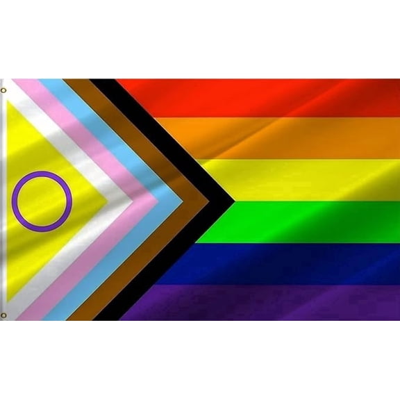 New Intersex-Inclusive Progress Pride Flag 3x5 Outdoor LGBTQ Rainbow Pride Flags with 2 Brass Grommets UV Protection & Fade-resistant