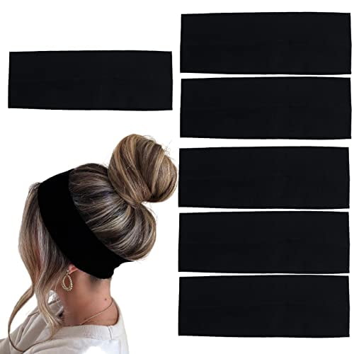 6 Pcs Black Headbands for Women Hair Cotton Headband Non-slip Stretchy Elastic Head Wrap Holder Hair Accessories Black