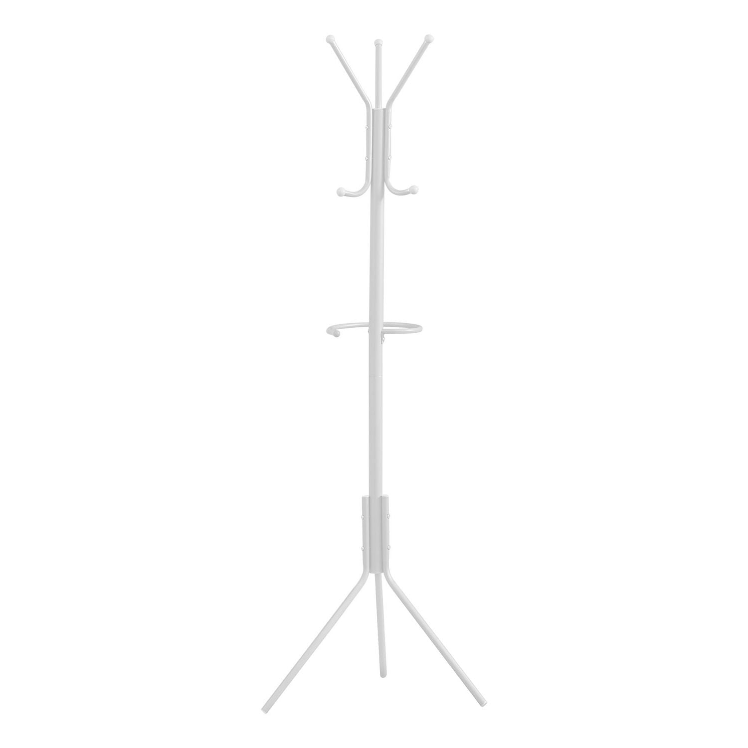 Monarch Specialties Coat Rack, Hall Tree, Free Standing, Hanging Bar, 6 Hooks, Entryway, 68"h, Bedroom, Metal, White, Contemporary, Modern