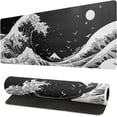 thumbnail image 1 of Japanese Black Sea Wave Mouse Pad - Abstract Black Gaming Mouse Pad 31.5x11.8 Inch Non-Slip Rubber Base Large Mousepad Stitched Edges Keyboard Mouse Mat Desk Pad for Office Home, 1 of 5