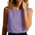 thumbnail image 5 of VEKDONE Sleeveless Button Down Shirts for Women Summer Cotton Crewneck Tank Tops Solid Color Loose Fit Breathable Tanks Casual Blouses Purple XXL, 5 of 6
