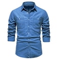 thumbnail image 4 of Men's Classic Denim Long Sleeve Shirt Solid Color Casual Button Down Work Shirt with Chest Pocket, 4 of 10
