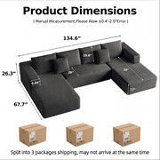 Cubente 134.7 Modular Cloud Sectional Sofa, Cloud Boneless Couch No Assembly Required U-Shaped Couches with Chaises, Oversized Sofa with 4 Seats for Living Room