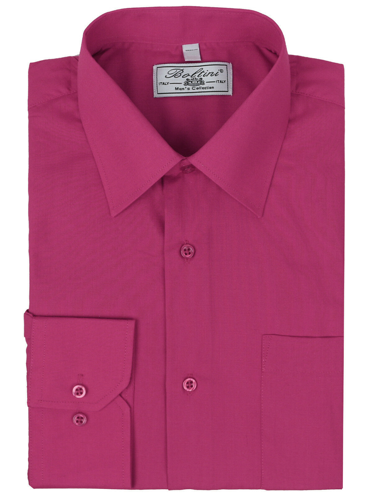 Men's Classic Solid Long Sleeve Barrel Cuff Dress Shirt (Fuschia, XXL