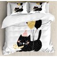 thumbnail image 1 of Cat Queen Size Duvet Cover Set, Birthday Party Feline with Balloon and Hat Hand Drawn Festive House Pet, Decorative 3 Piece Bedding Set with 2 Pillow Shams, Pale Pink Pale Brown Black, by Ambesonne, 1 of 3