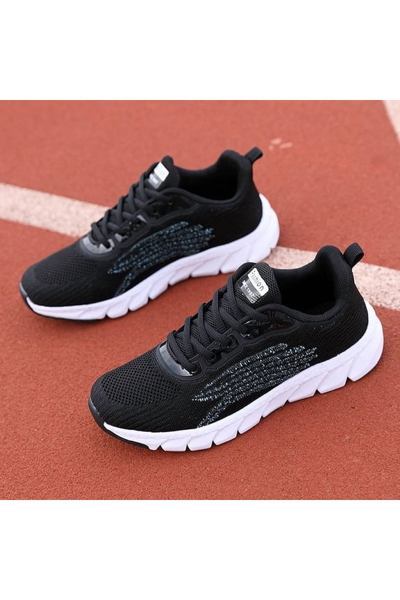 Fly-knit breathable running shoes - Black