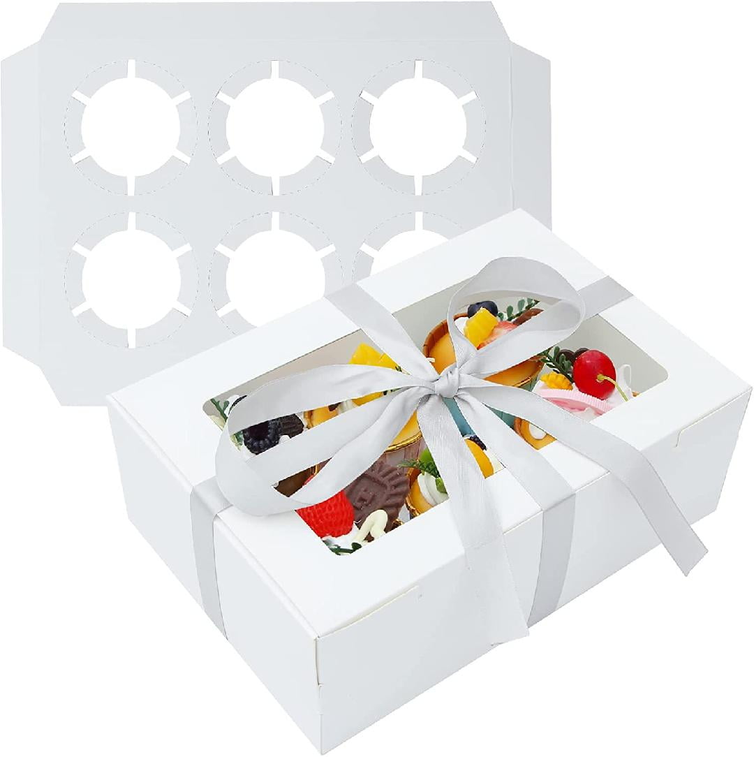 Cupcake Boxes 6 Count with Window and Matching Insert(Pack of 15