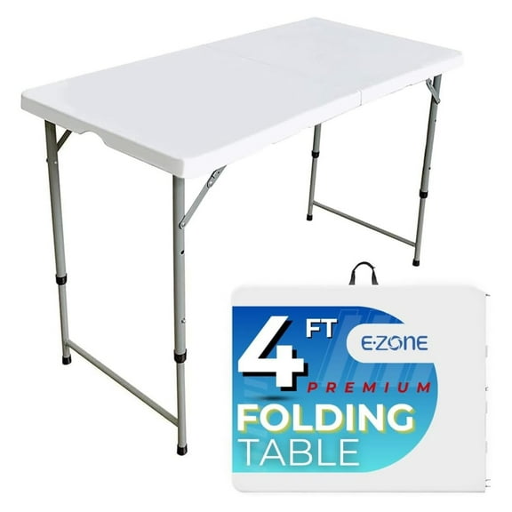 4ft Indoor Outdoor Heavy Duty Portable Folding Plastic Dining Table w/Handle, Lock for Picnic, Party, Camping - White (4 Ft) Color