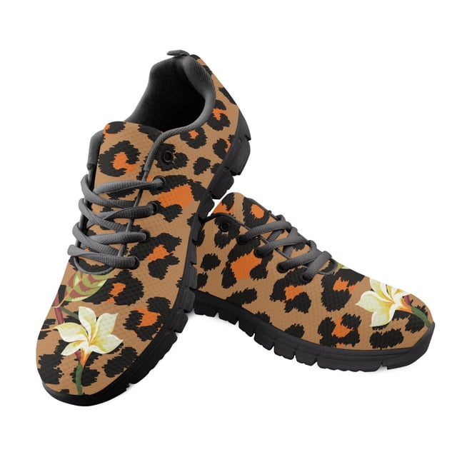 Zapatos planos con estampado de leopardo y plumeria para mujer, zapatillas informales con cordones, calzado deportivo ligero para exteriores