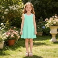 thumbnail image 4 of FRSASU Girl's Sleeveless Summer Tank Dress Crew Neck Casual Solid Color Beach Vacation Sundress Green-A, 4 of 7