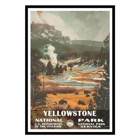 Yellowstone National Park Painting National Park Wall Art Vintage Travel Poster National Park Print for Living Room