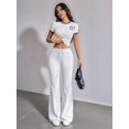 thumbnail image 5 of Women'S Wide Waistband Sweatpants Trendy Baggy High Waisted Casual Trousers Flare Leg Pant White L, 5 of 7