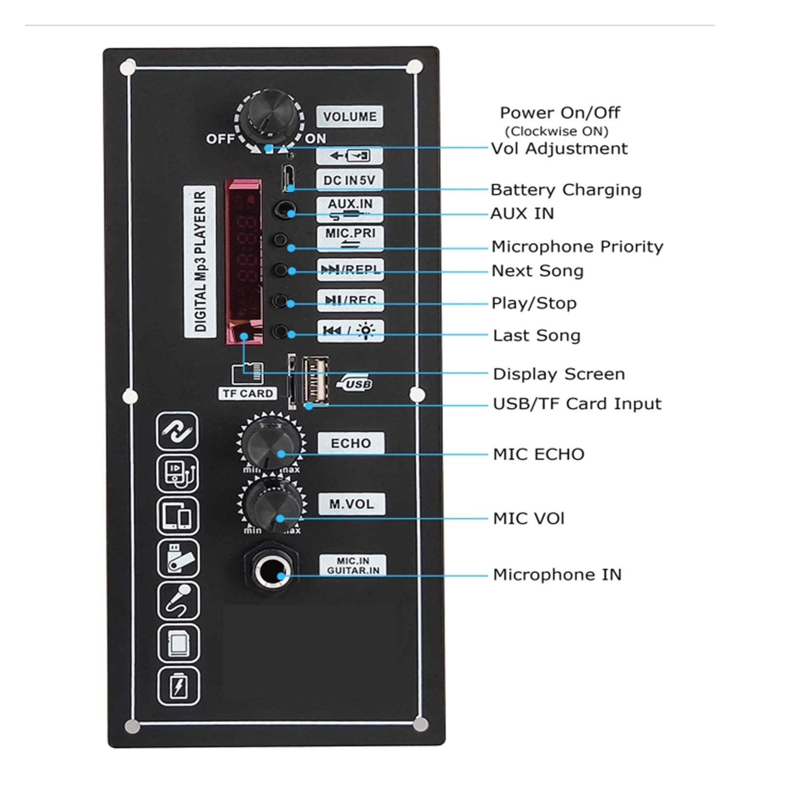 3.7V Amplifier Board Square Dance 30W Speaker Amplifier Support Bluetooth AUX U-Disk Recording ,Bass & Treble Control