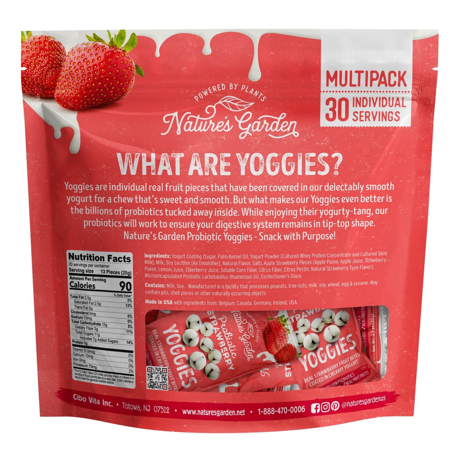Bilot Probiotic Yoggie Bites Strawberry, 21oz (30 x 0.7oz), Strawberry Yogurt Covered Snack Pack, High Fiber, Delicious Real Fruit Pieces, No Artificial Ingredients, Healthy Snack for Adults
