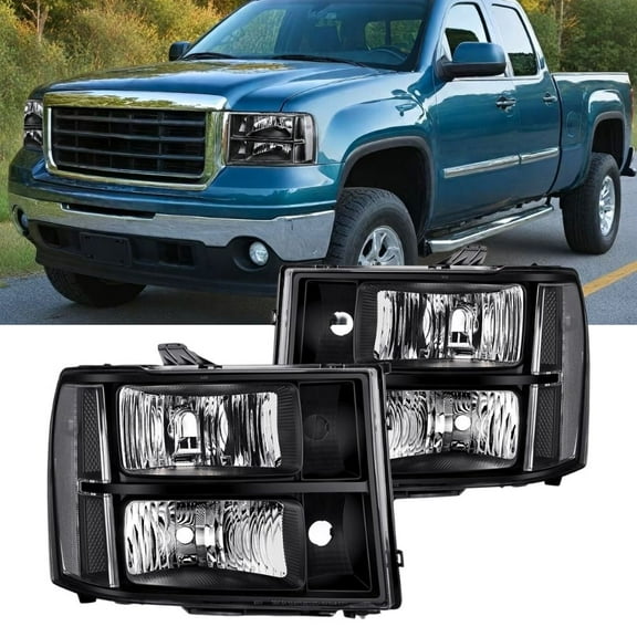 Nilight Headlight Assembly Compatible for 2007 2008-2013 GMC Sierra 1500 2008-2014 GMC Sierra 2500 HD 3500 HD, Black Housing Clear Corner Clear Lens, Headlights Assembly Replacement