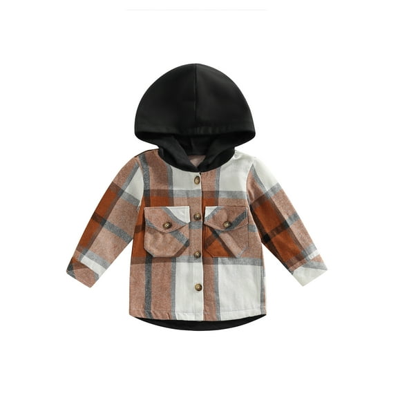 Bagilaanoe Toddler Baby Boys Girls Long Sleeve Hooded Coat Button Down Hooded Plaid Shirt Hoodie Jacket Tops 1T 2T 3T 4T 5T 6T Outwear Fall Winter Clothes