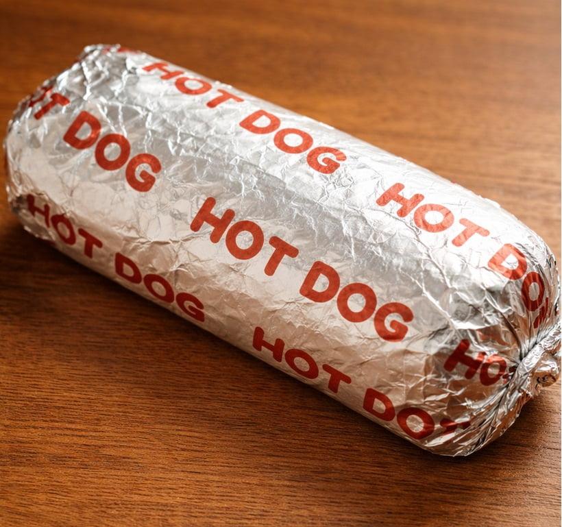 Perfect Packaging Partner Cushion Foil Hot Dog Wrap, Maroon Print, Food Service Grade, 2000 Sheets (12" x 12")
