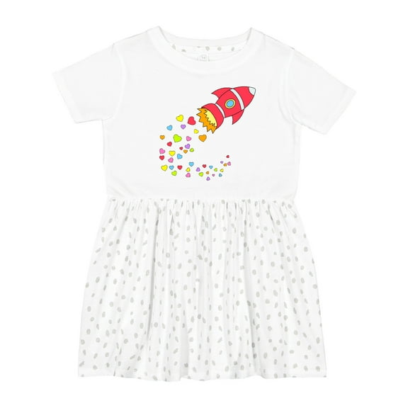 Inktastic Valentine's Day Rocket Ship with Hearts Girls Toddler Dress