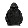 thumbnail image 1 of LOVZFMLL Jackets for Men's Motorcycle Solid Color Button Pocket Long Sleeved Hooded Denim Jacket, 1 of 2