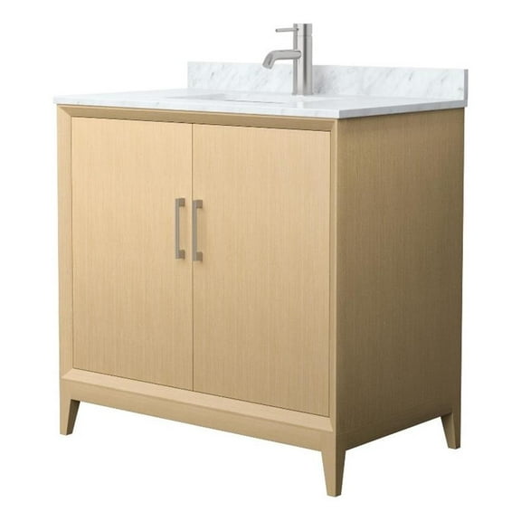Janna 36" White Oak Single Vanity & White Carrara Marble Top & Nickel Trim