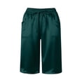 thumbnail image 5 of GEWSEY Women's Silk Satin Capri Pajamas Pants Loungewear Sleep Cropped Pants Elastic Waist Silky Lounge Pj Bottoms with Pocket (Dark Green, XXL), 5 of 5